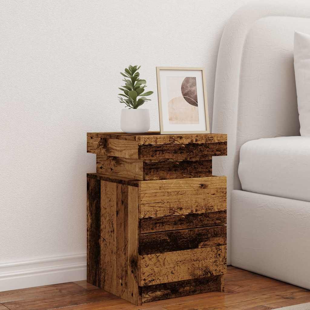 Walplus LED Engineered Wood Bedside Cabinet - Dark Wood - 35 x 39 x 55 cm - Image 3