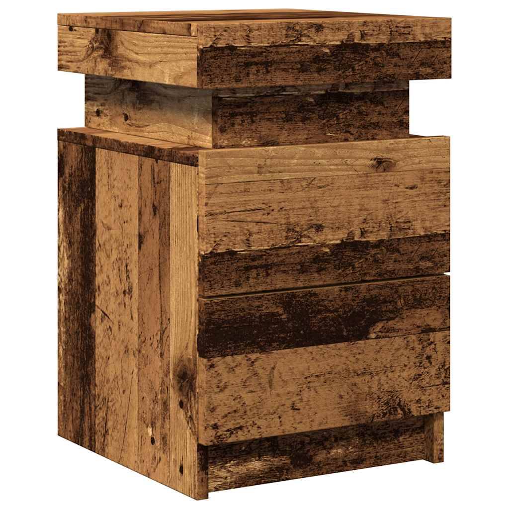 Walplus LED Engineered Wood Bedside Cabinet - Dark Wood - 35 x 39 x 55 cm - Image 4