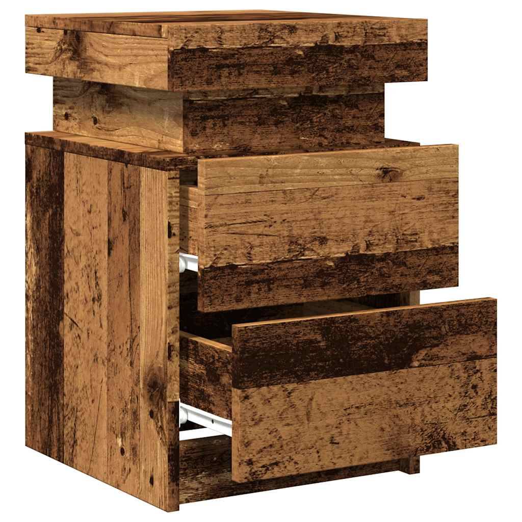 Walplus LED Engineered Wood Bedside Cabinet - Dark Wood - 35 x 39 x 55 cm - Image 6