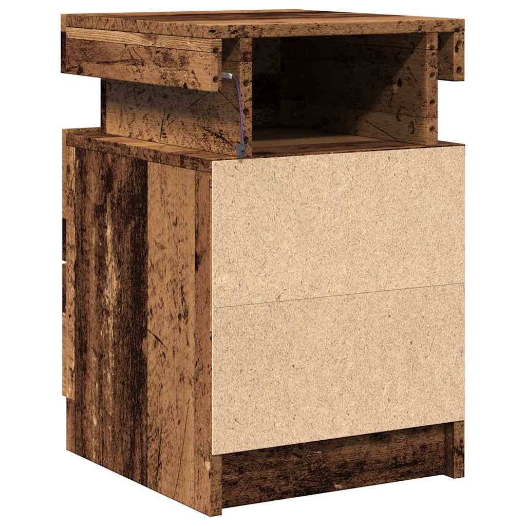 Walplus LED Engineered Wood Bedside Cabinet - Dark Wood - 35 x 39 x 55 cm - Image 7