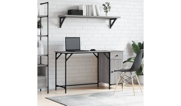 Walplus Engineered Wood and Metal Computer Desk - Grey Sonoma - 131 x 48 x 75 cm