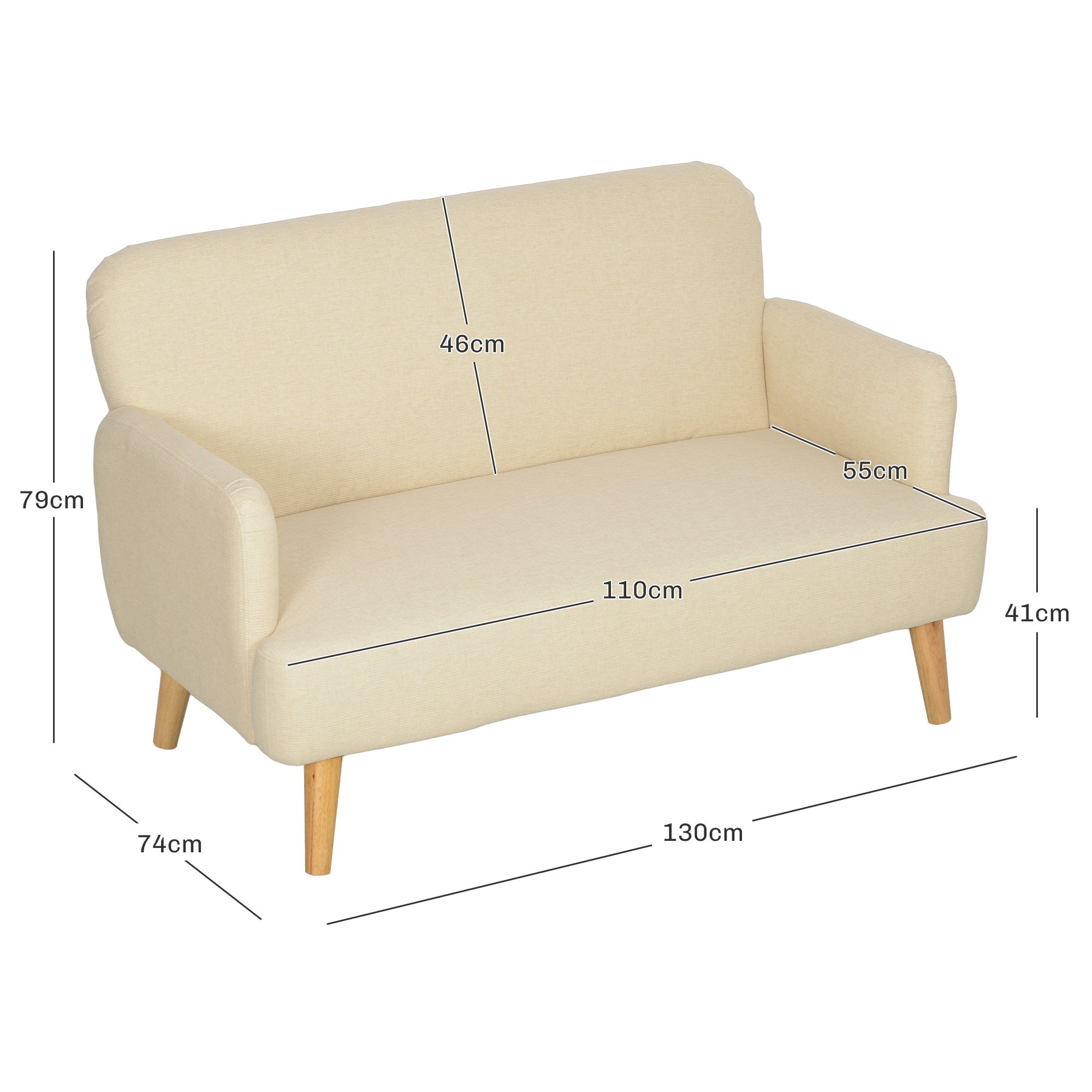HOMCOM 2 Seater Velvet Modern Sofa - Cream - Image 6