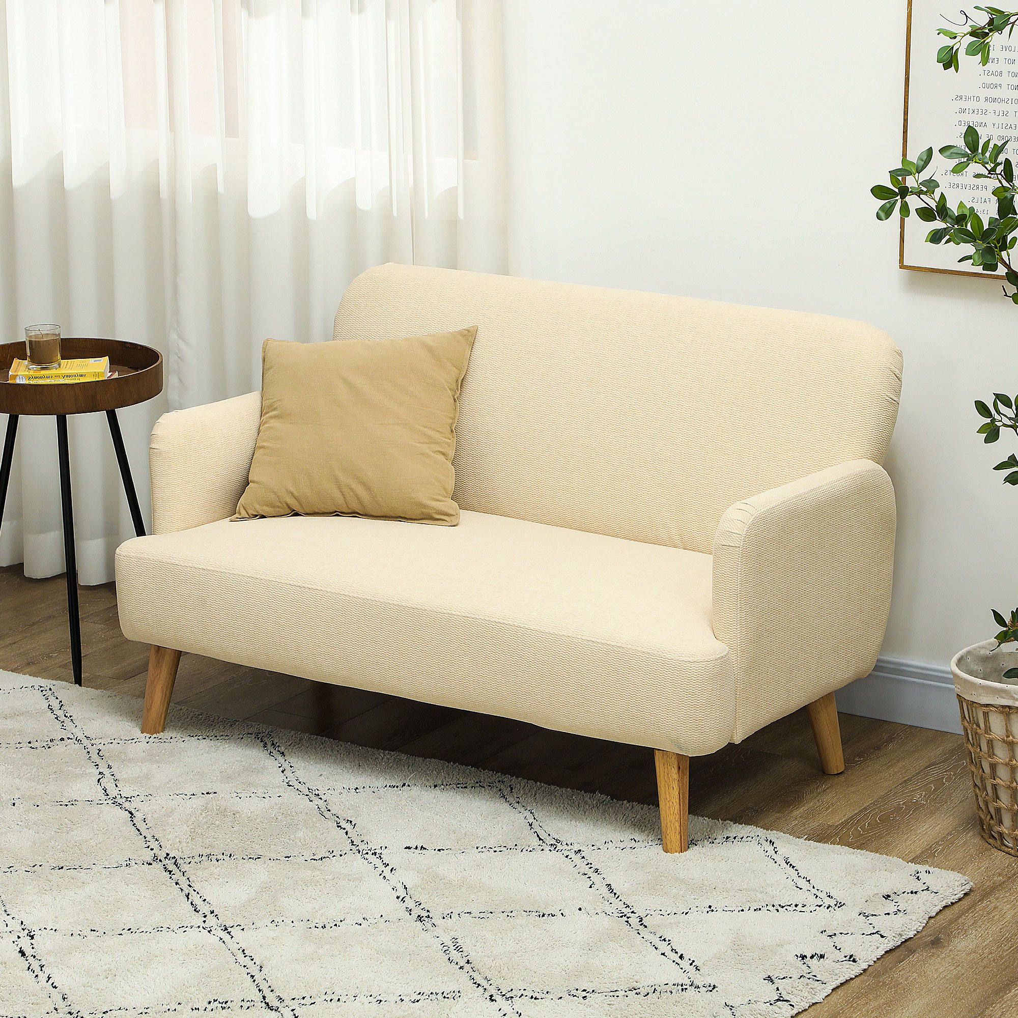 HOMCOM 2 Seater Velvet Modern Sofa - Cream - Image 2