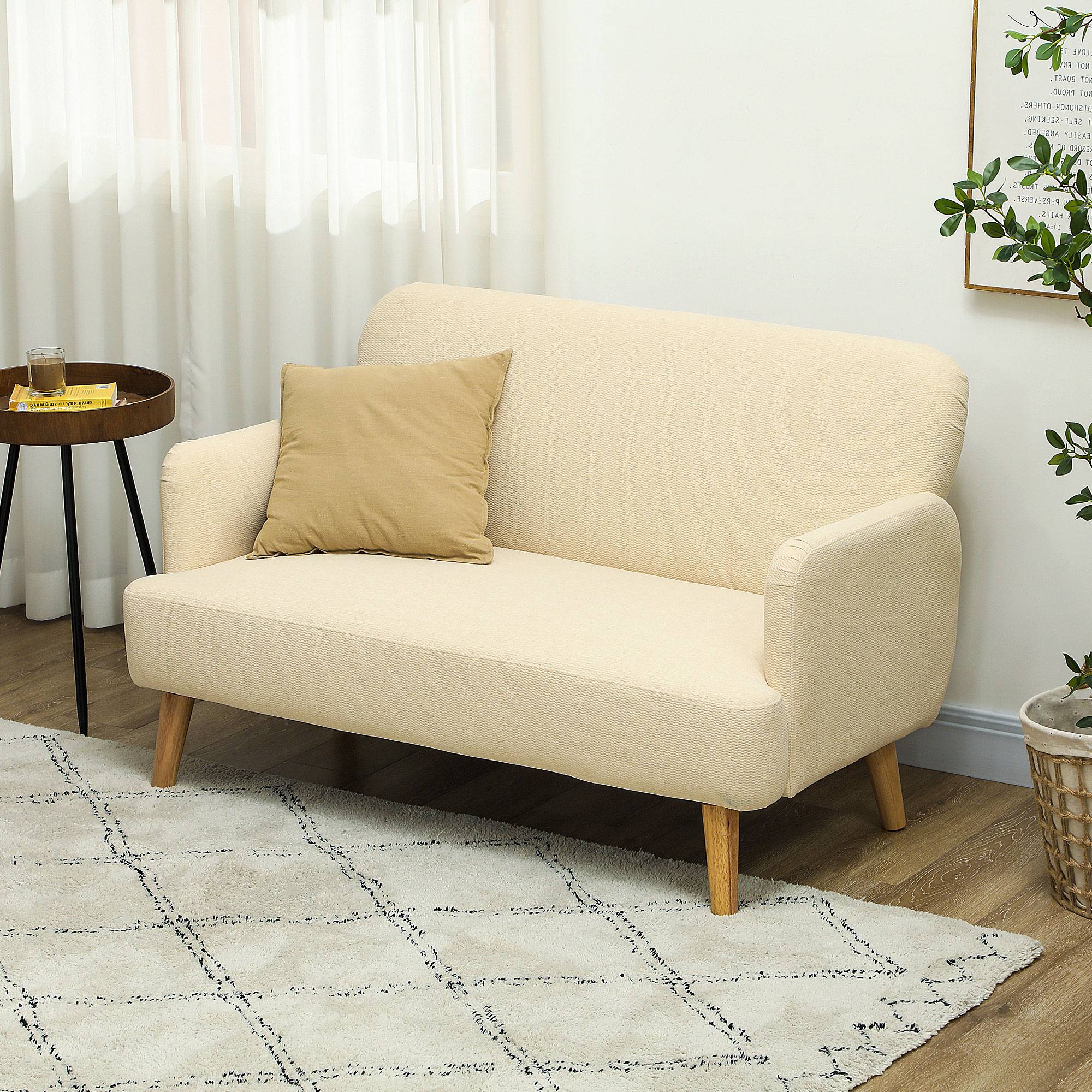 HOMCOM 2 Seater Velvet Modern Sofa - Cream - Image 2