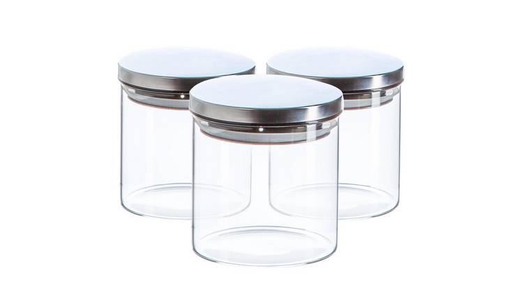 Argon Tableware Scandi Storage Jars with Metallic Lids  - Silver - Set of 3