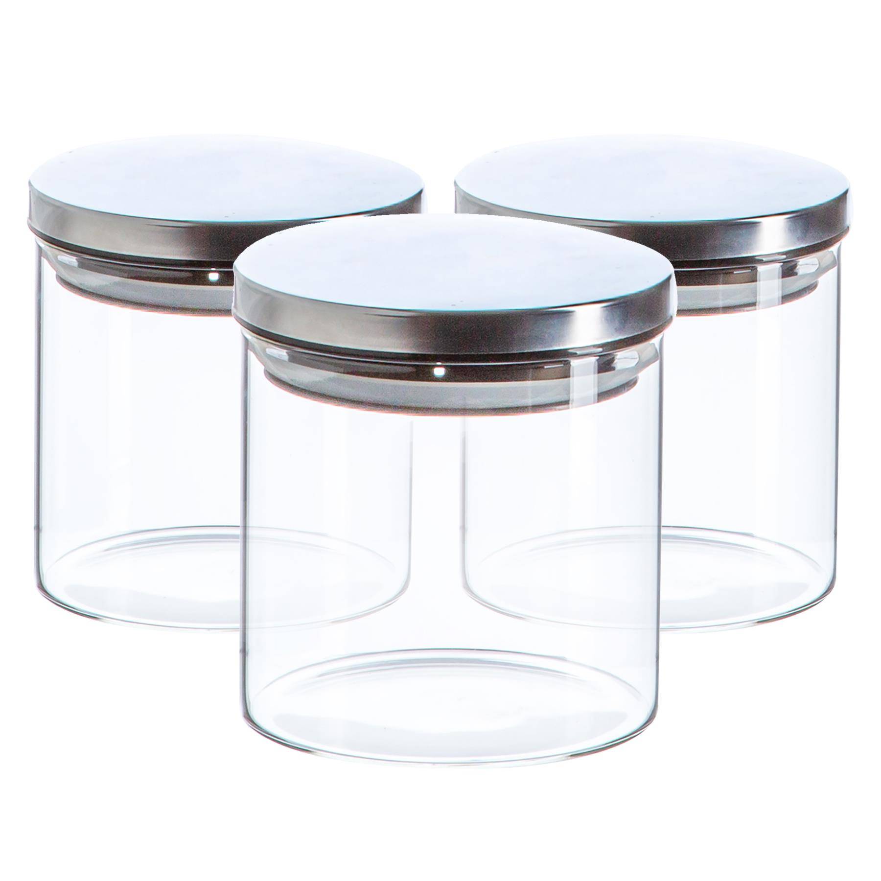 Argon Tableware Scandi Storage Jars with Metallic Lids  - Silver - Set of 3 - Image 1