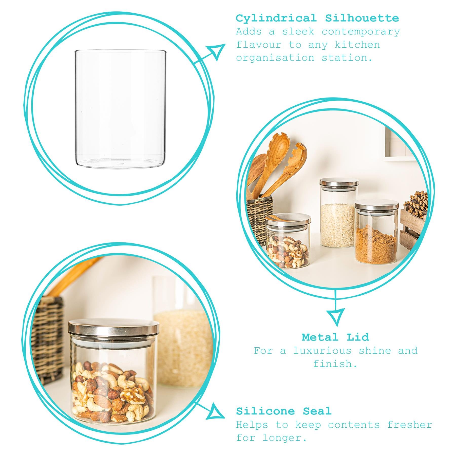 Argon Tableware Scandi Storage Jars with Metallic Lids  - Silver - Set of 3 - Image 2