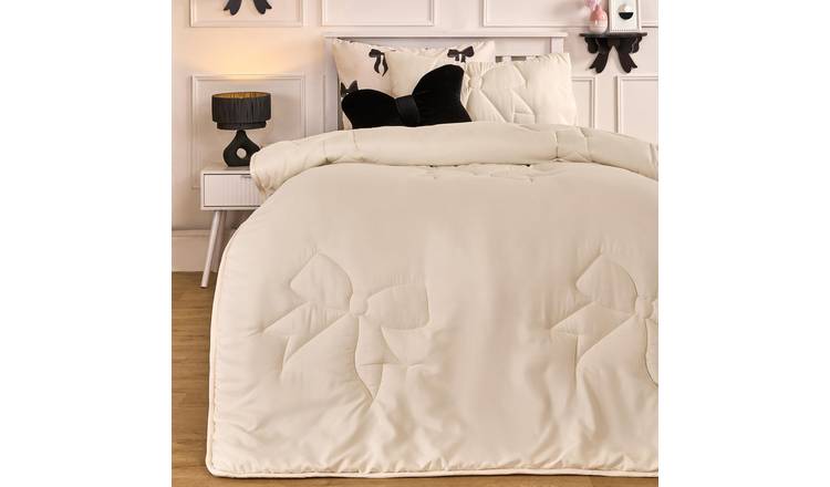 OHS Ivory Bow Quilted 7.5 Tog Coverless Duvet Bedding Set - Double