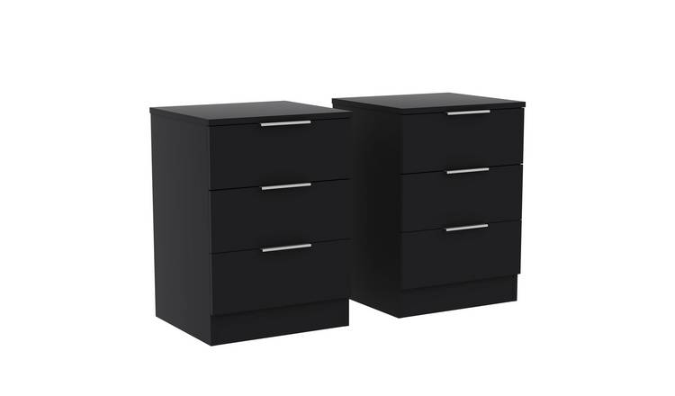 Vida Designs Trega 3 Drawer Bedside Chest Set Of 2 - Black