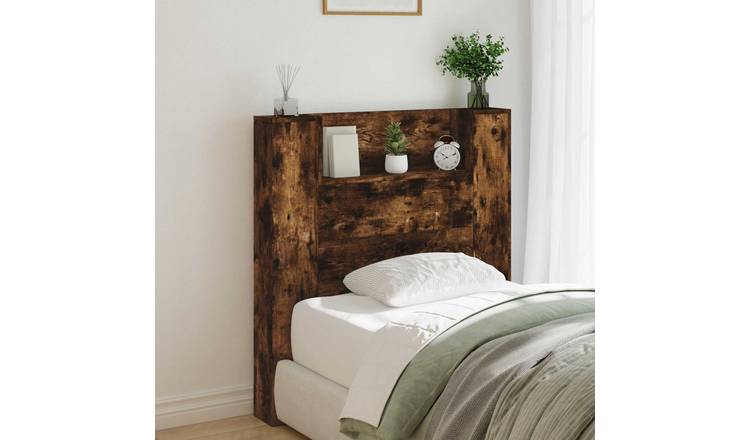 Walplus Wood LED Storage Headboard - Dark Oak - 100 x 16.5 x 103.5 cm