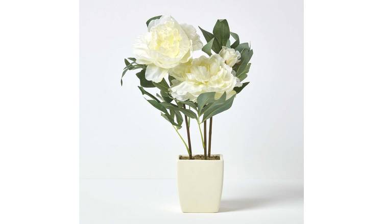 Homescapes Silk-like Polyester Artificial Peonies 48 cm - Cream