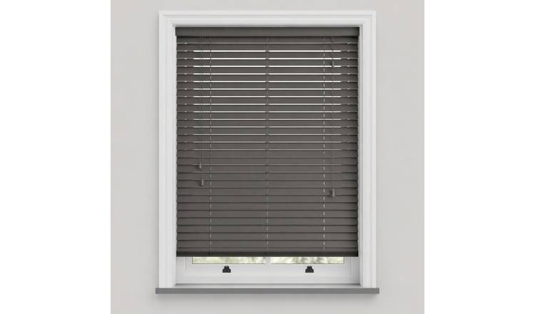 New Edge Blinds Grey Faux Wood String Venetian Blind - 80cm x 120cm