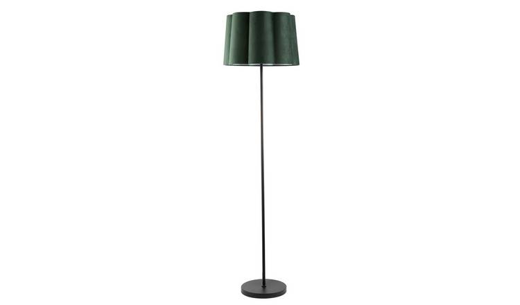Happy Homewares Matte Black with Forest Green Velvet Scallop Floor Lamp - 40cm