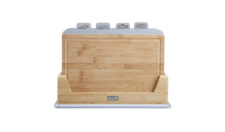 Cooks Professional 4 Piece Bamboo Index Chopping Board Set - Grey Tabs