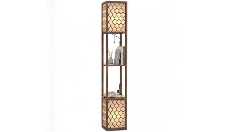 HOMCOM Fabric Floor Lamp with Shelves and Zipper Switch - Rustic Brown