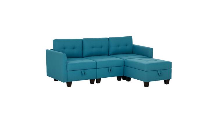 HOMCOM 3 Seater Wooden Tufted Sofa for Living Room - Light Blue