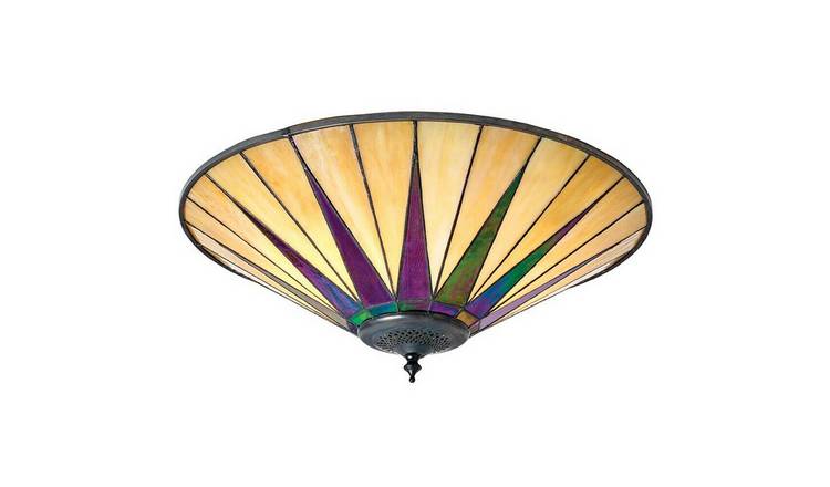 Loops Direct Glass and Steel Semi-Flush Ceiling Light - Cream