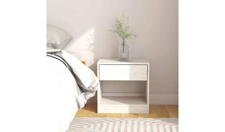 Walplus Solid Pine Wood Bedside Cabinet - White - 40 x 31 x 40 cm