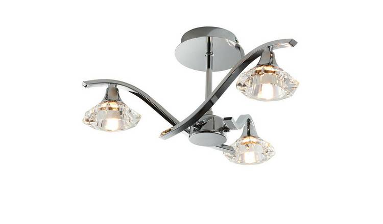 Loops Direct Steel and Crystal Semi Flush Ceiling Light - Chrome Clear Crystal