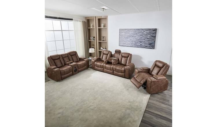 Furniture Online Ashton Electric Recliner Fabric 1+2+3 Seater Sofa Set - Brown