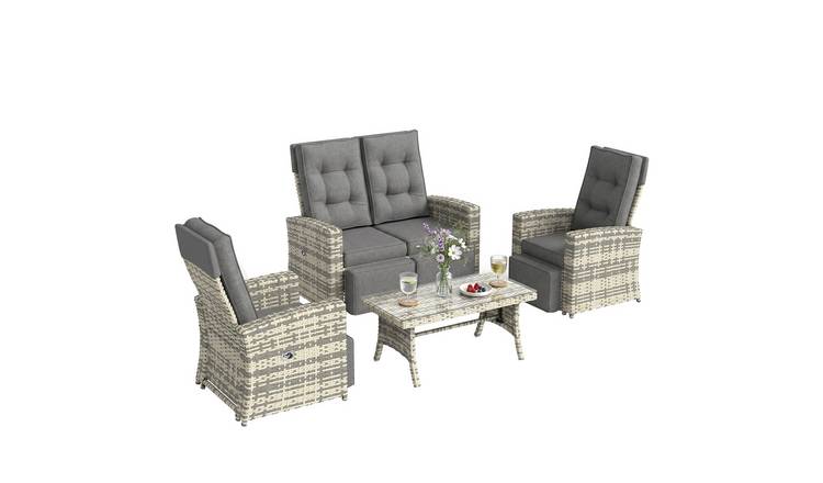 Outsunny 4 Piece Rattan Adjustable Reclining Furniture Set - Light Grey