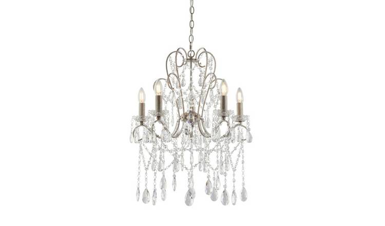 Loops Direct Steel and Glass 5-Bulb Ceiling Chandelier - Aged Silver