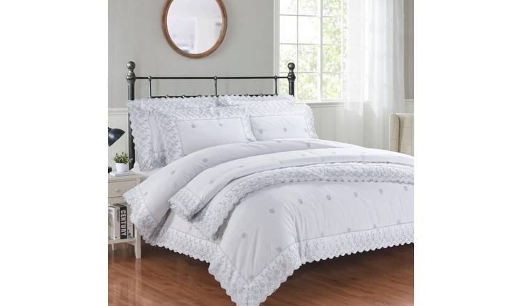 Rapport Gabrielle Duvet Cover Set - Single - Silver & White