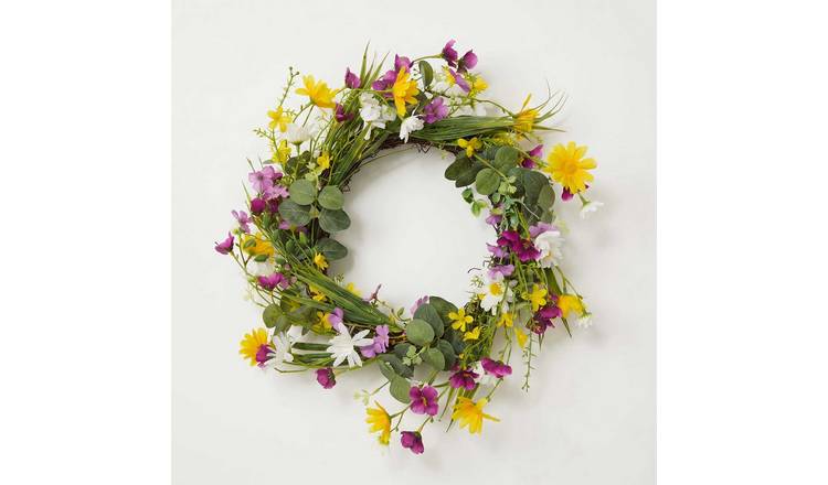 Homescapes Polyester Artificial Spring Flower Wreath - Yellow