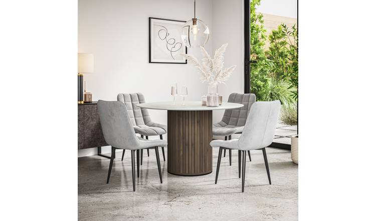 Furniture Online Arlo Nova Walnut Top w Wal Legs Dining Table & 4 Grey Chairs