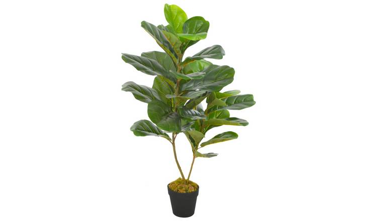 Walplus Artificial Plant Fiddle Leaves with Pot - Green and Brown - 90 cm