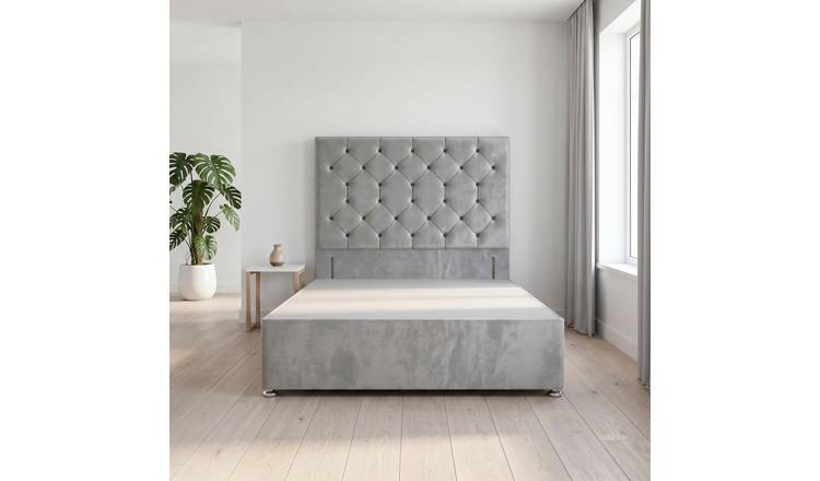Somnior Diamante Velvet 3FT Single Divan Bed Base - Silver