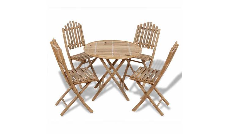 Walplus 5 Piece Bamboo Folding Outdoor Dining Set - Brown - 80 x 70 cm