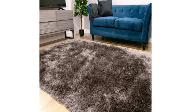 Mega Flooring Grey Shaggy Plain Rug - 80 x 150cm