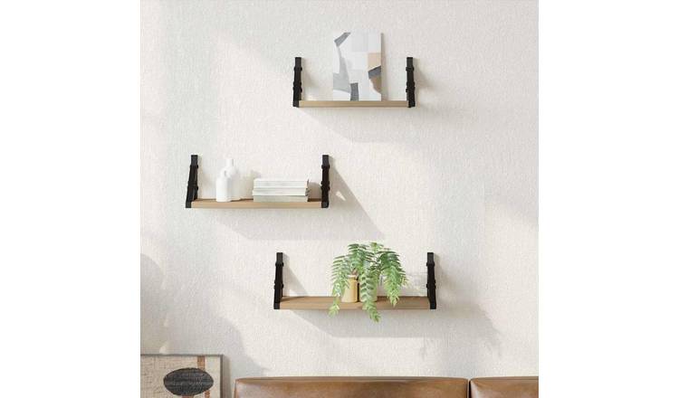 Walplus Pack of 3 Wall Shelf - Dark Oak - 37 x 12 x 13 cm
