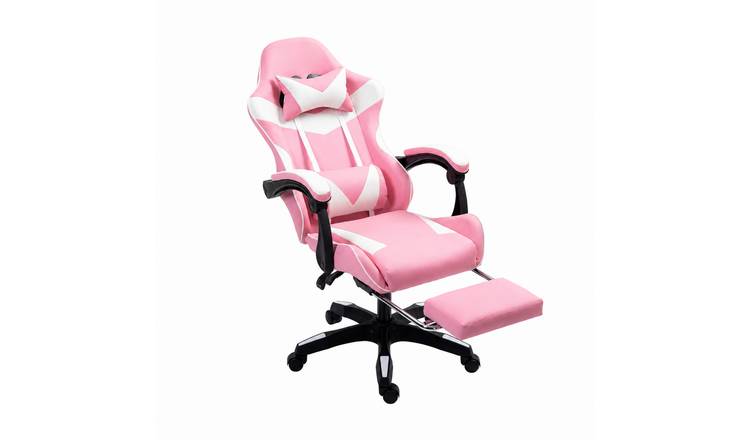 Home Treats Office Gaming Chair With Footrest & Massage Cushion - Pink