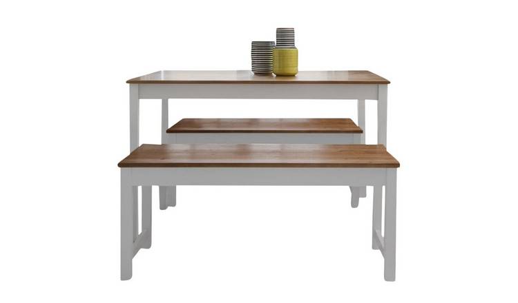 Noa & Nani Annika Solid Pine Dining Table With 2 Benches - White