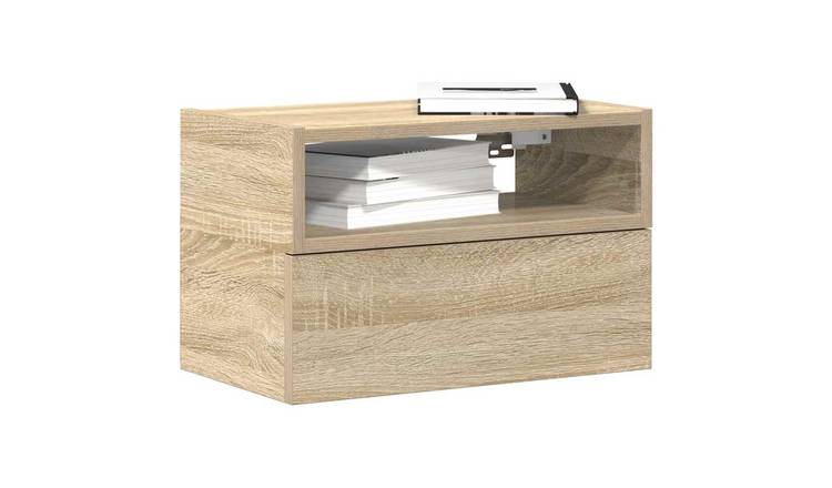 Walplus Wall Mounted Bedside Cabinet - Light Oak - 45 x 26 x 28.5 cm