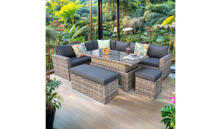 Furniture Maxi Barcelona Rattan Effect 9 Seater Sofa Set with Cover - Grey