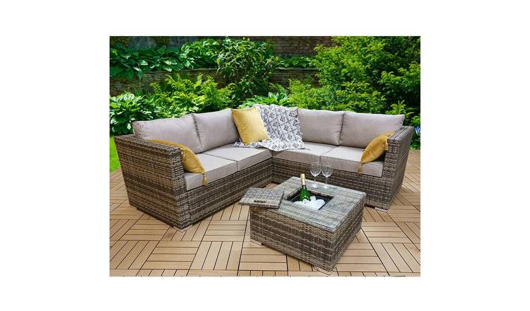 Furniture Maxi Vancouver Rattan Effect Sofa Set With IceBucket Coffee Table-Grey