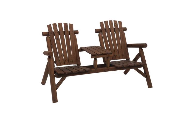 Outsunny 2 Seater Wooden Garden Bench Table with Coffee Table - Carbonised