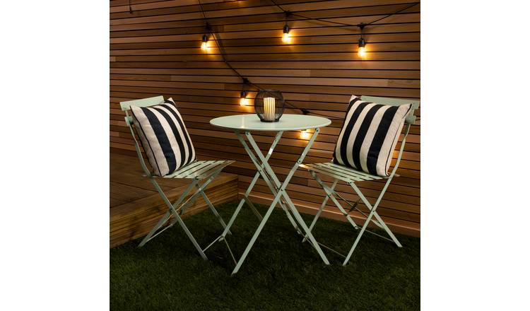 Charles Bentley Metal Garden Bistro Set with Table & 2 Chairs - Green