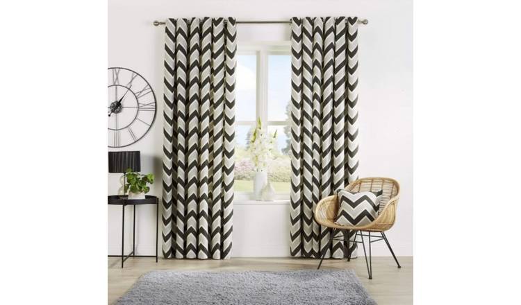 New Edge Blinds Grey Chevron Eyelet Curtains - 117cm x 137cm