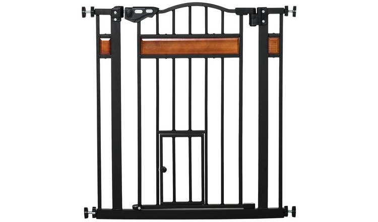 PawHut Steel Auto Close Double Locking Cat Flap Dog Gate - 74-80cm - Black