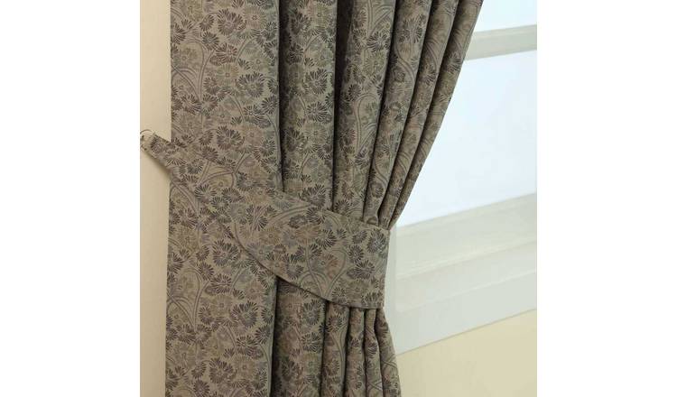 Homescapes Pack of 2 Vintage Floral Jacquard Curtain Tie Backs – Grey