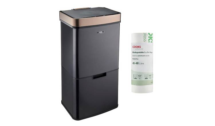 Cooks Professional 75L Sensor Bin with 25 Biodegradable Bags - Black/Copper