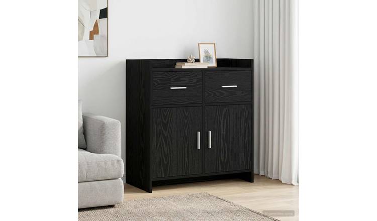 Walplus 2 Drawer Rectangular Sideboard - Black Oak - 75 x 36 x 80 cm