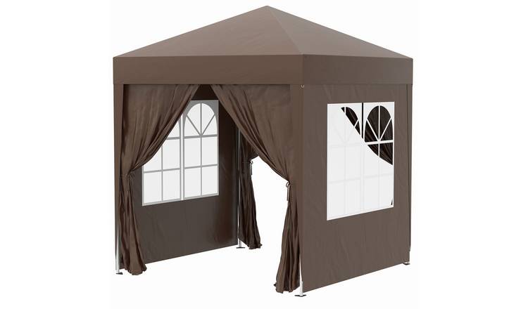 Outsunny Water Resistant Pop Up Gazebo with Sidewalls – Brown