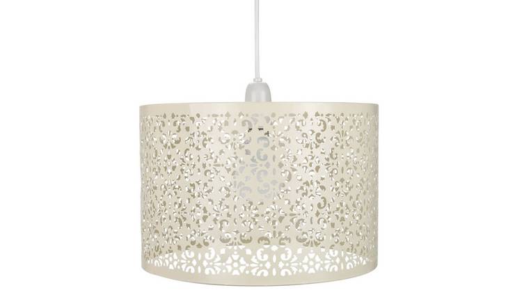 Happy Homewares Cream Marrakech Metal with Floral Pendant Shade - 29cm