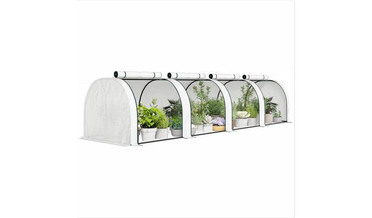 Outsunny PE Tunnel Greenhouse with Zipper Doors – White