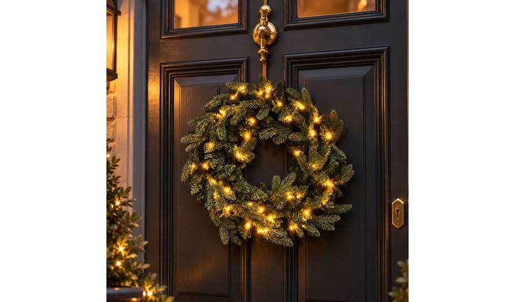 Neo 50cm Pre-Lit Artificial Fir Christmas Wreath with Warm White LED Lights